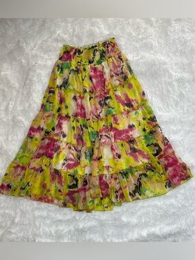 Chaudry KC Women’s Multicolor Tiered Maxi Skirt Elastic Waistband Size s NWT